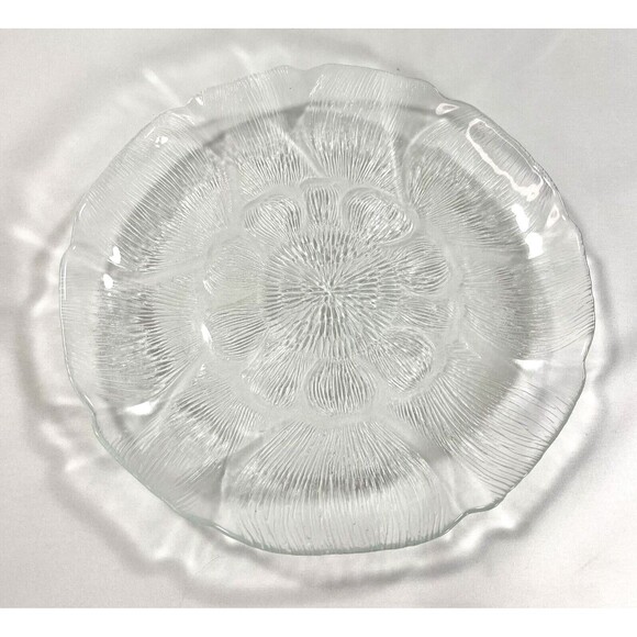Arcoroc France Salad & Dessert Plate Sunflower Design Clear Glass Set of 12 - Picture 1 of 16